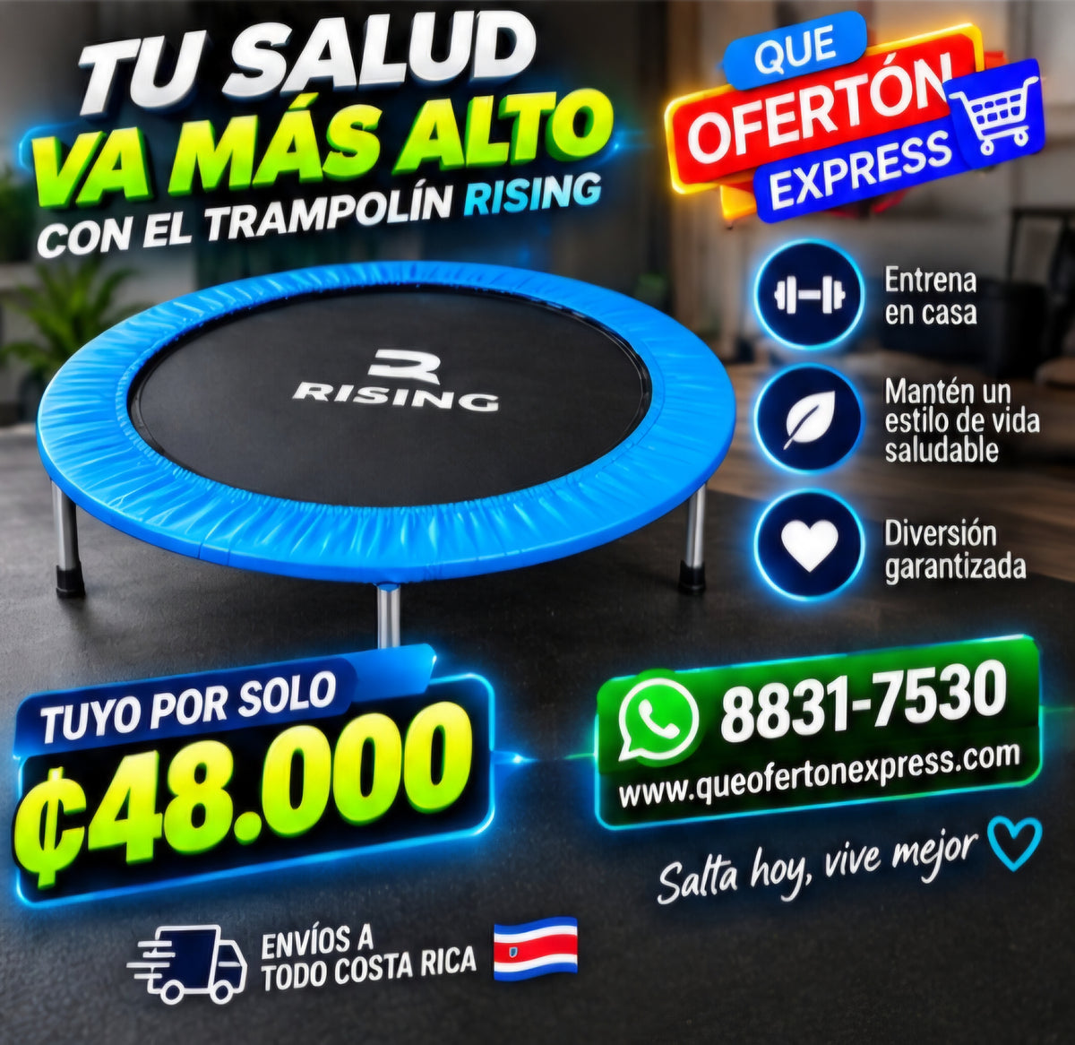 🩵 TRAMPOLÍN FITNESS 40” RISING – DOBLE RESORTE