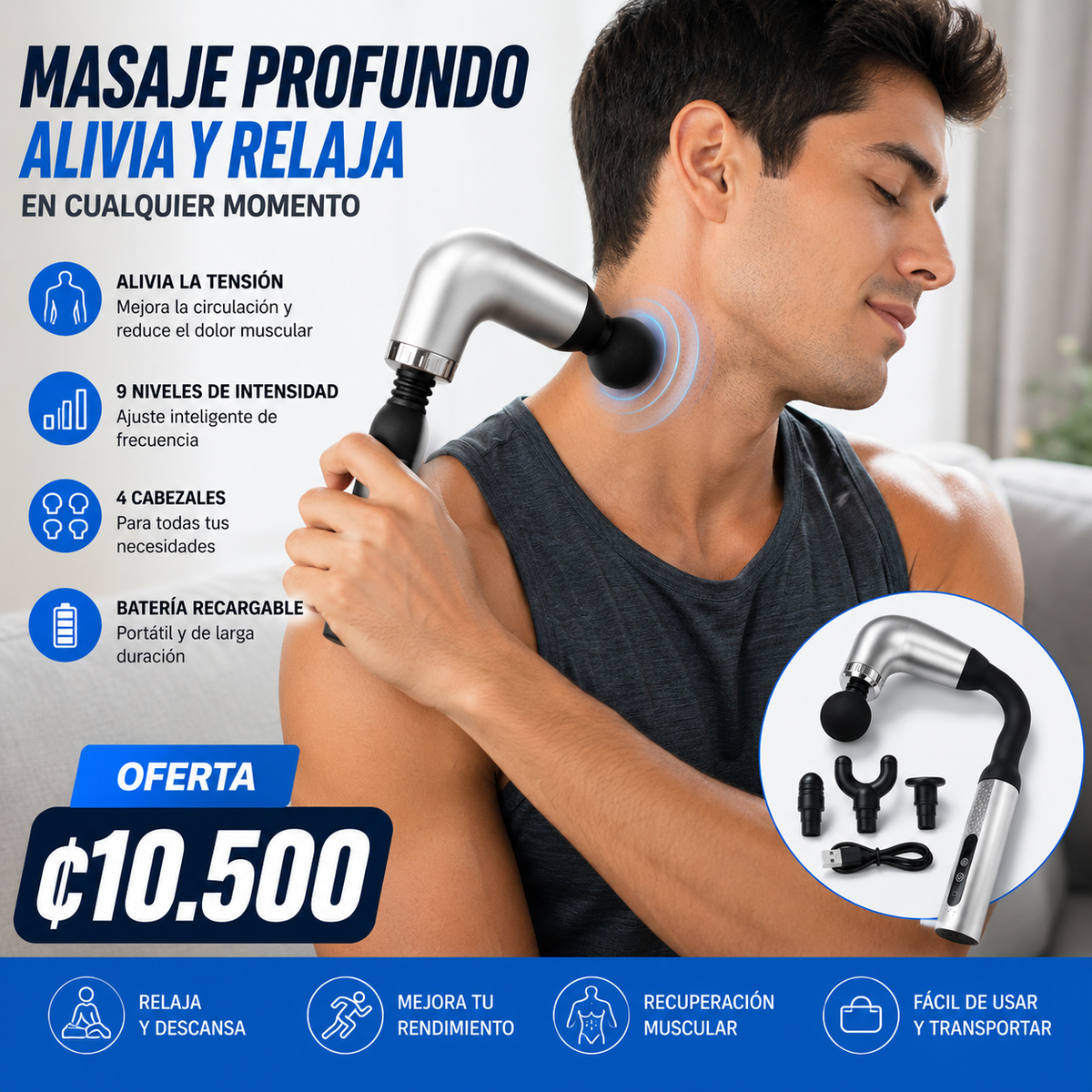 💆 Pistola de Masaje Facial | Masaje Profundo | Recargable