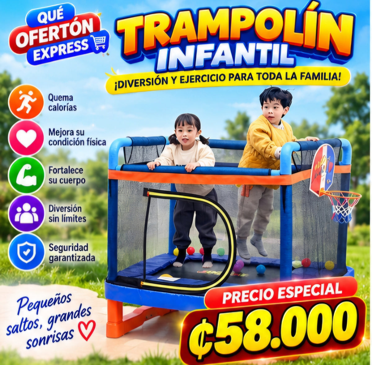 🎉 TRAMPOLÍN INFANTIL CON MALLA DE SEGURIDAD 🎉