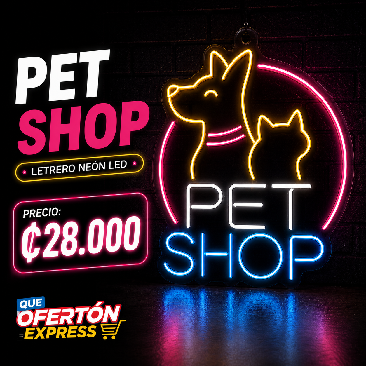 🐾 LETRERO NEÓN PET SHOP LED