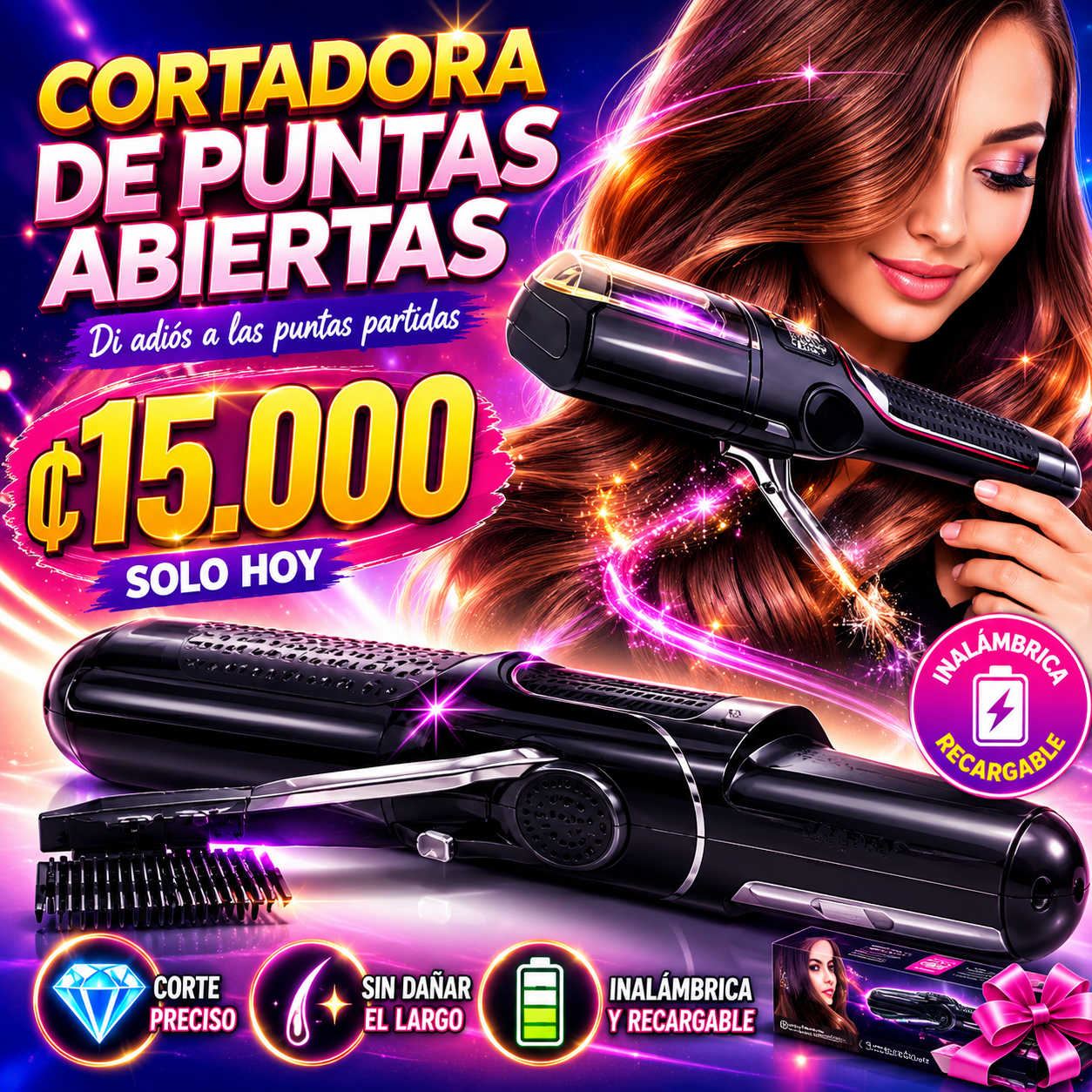 💇‍♀️✨ CORTADORA DE PUNTAS ABIERTAS – CABELLO SANO SIN PERDER LARGO ✨💇‍♀️