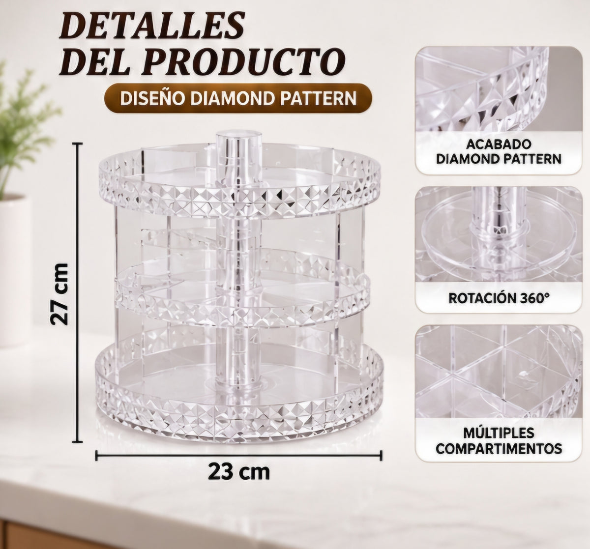 ✨ ORGANIZADOR DE MAQUILLAJE GIRATORIO 360° ✨