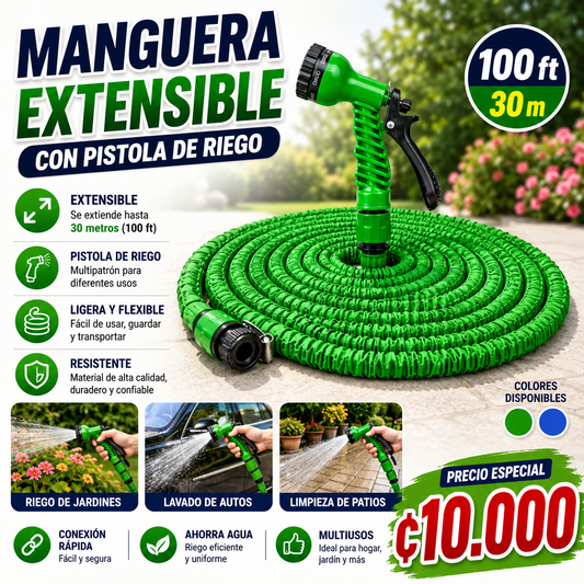 🌿 MANGUERA EXTENSIBLE CON PISTOLA DE RIEGO 💦