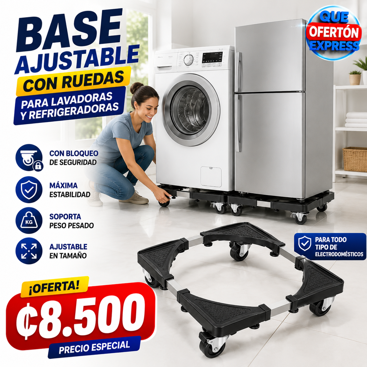 💪 Base rodines ajustable con ruedas 360° súper resistente