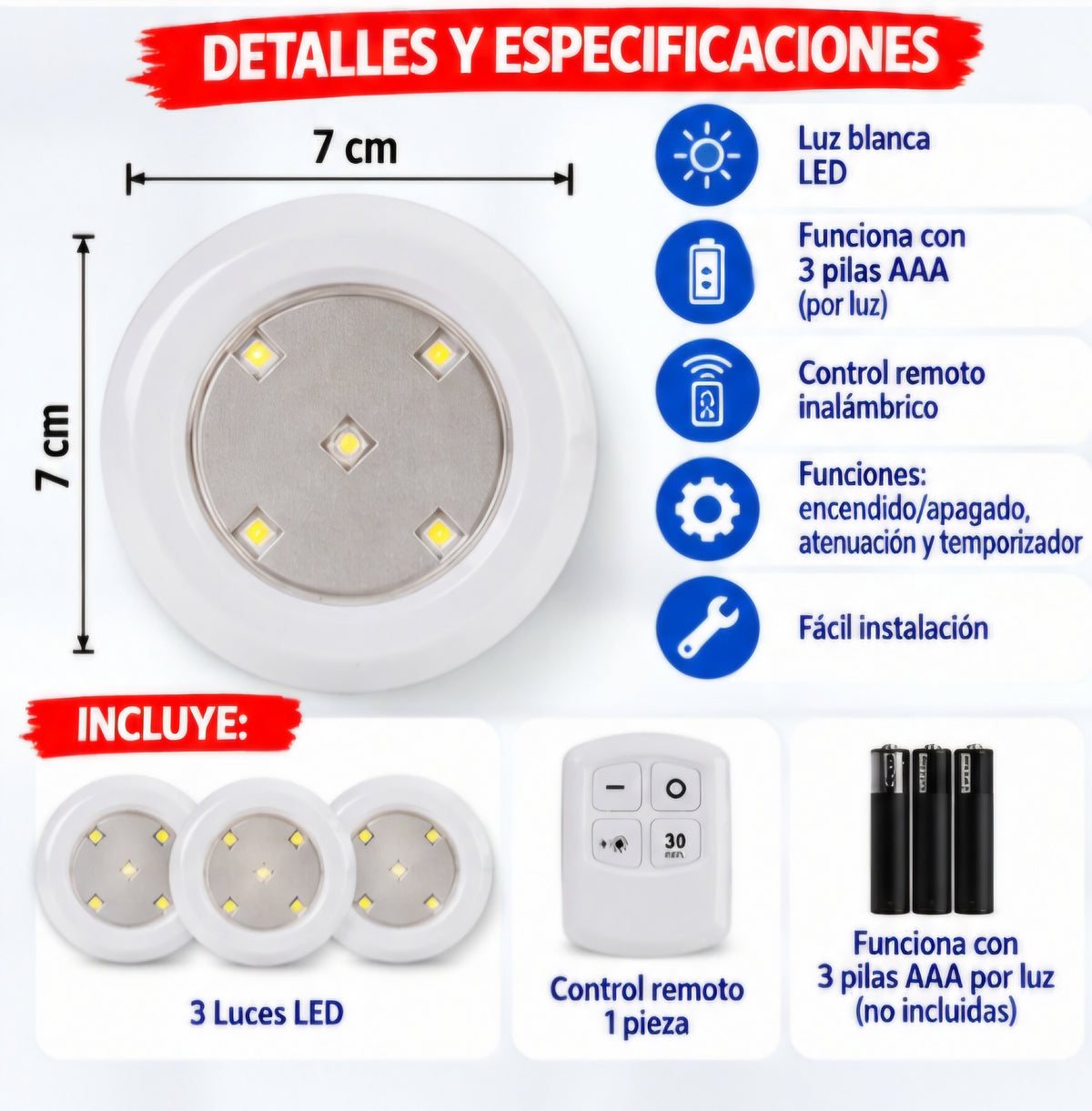 💡 SET DE 3 LUCES LED CON CONTROL REMOTO