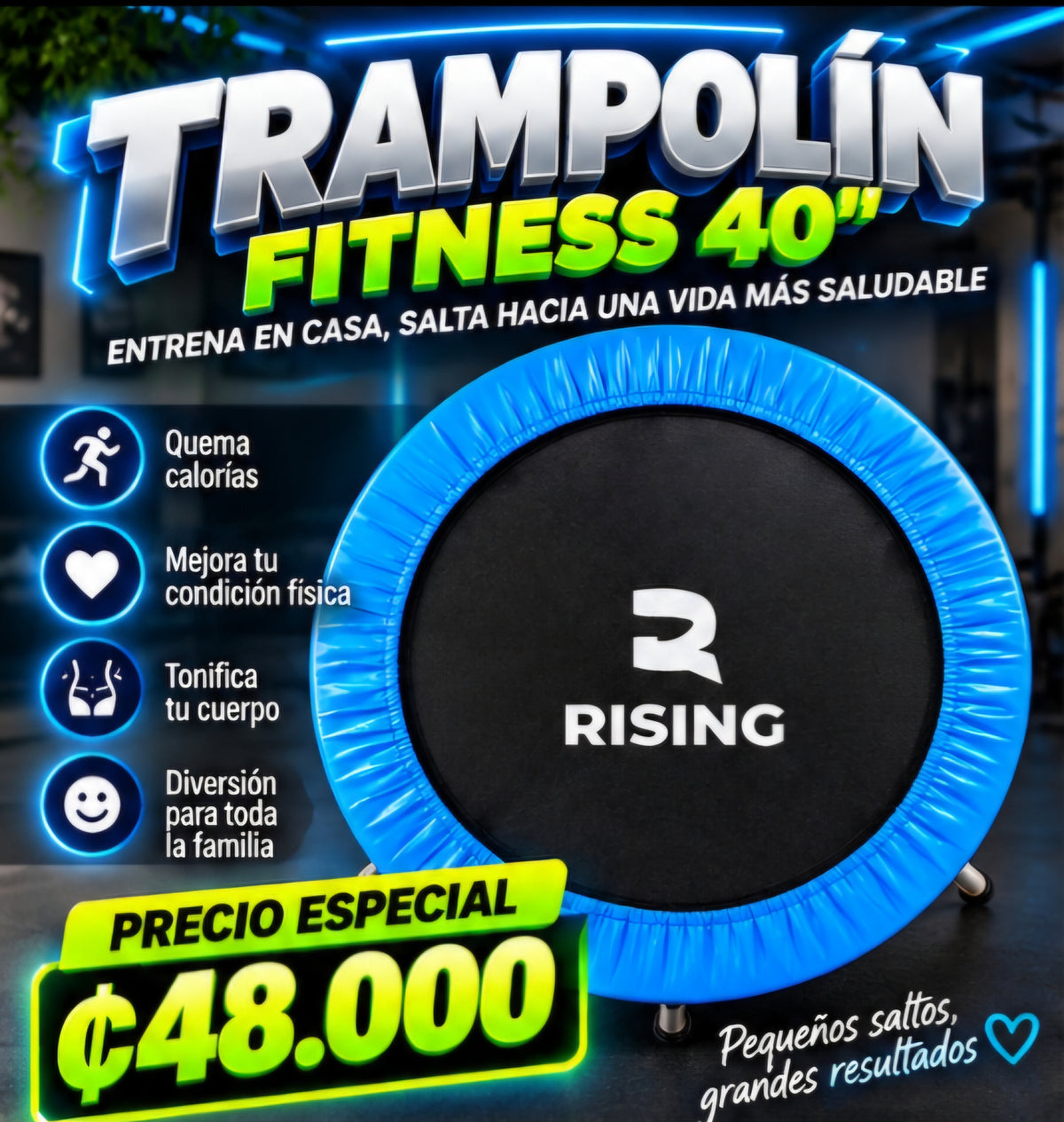 🩵 TRAMPOLÍN FITNESS 40” RISING – DOBLE RESORTE