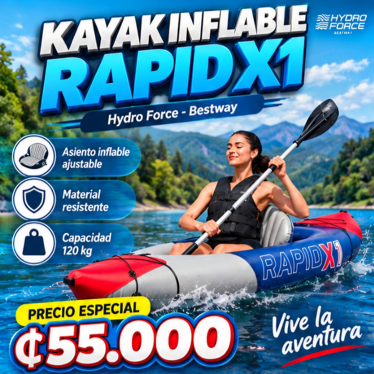 🚣‍♂️🌊 KAYAK INFLABLE HYDRO FORCE RAPID X1