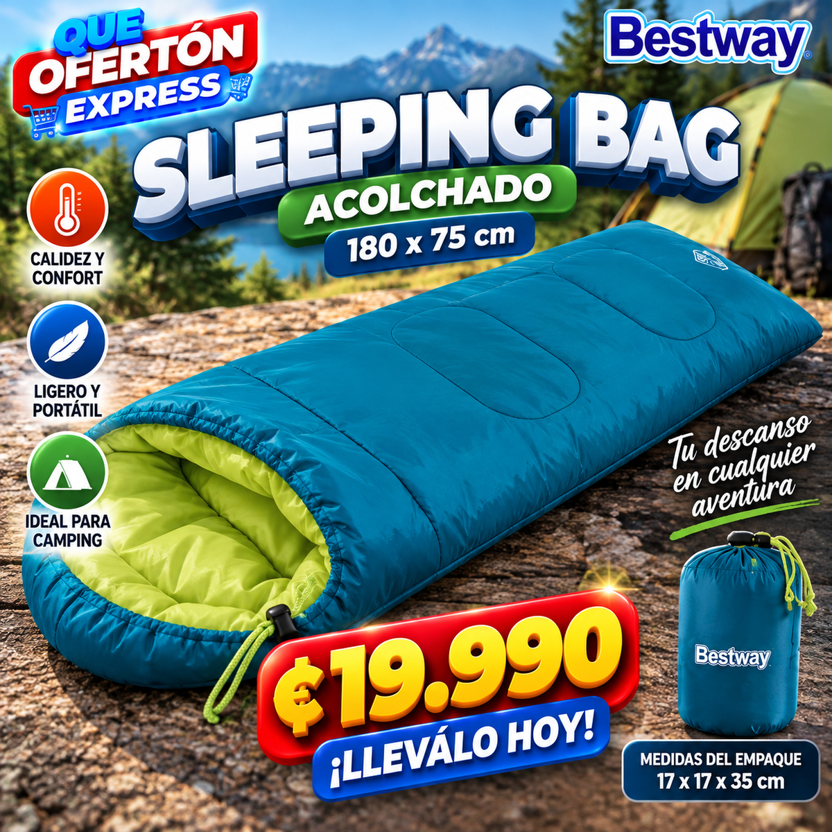🏕️ SLEEPING BAG ACOLCHADO BESTWAY.