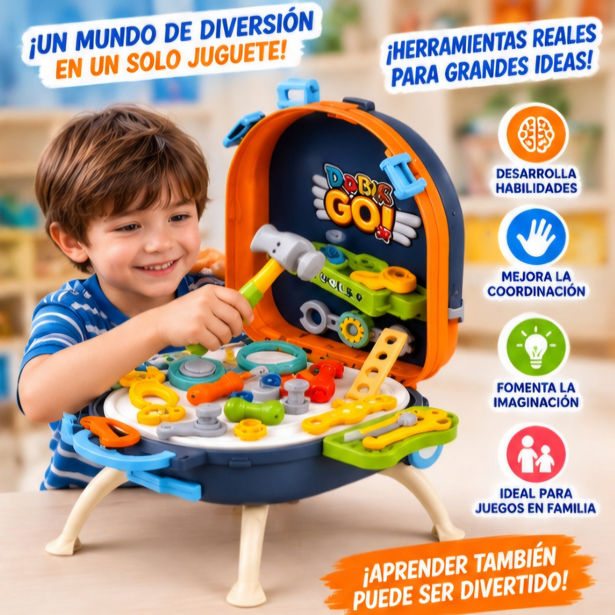 🧰 MOCHILA DE HERRAMIENTAS INFANTIL 4 EN 1
