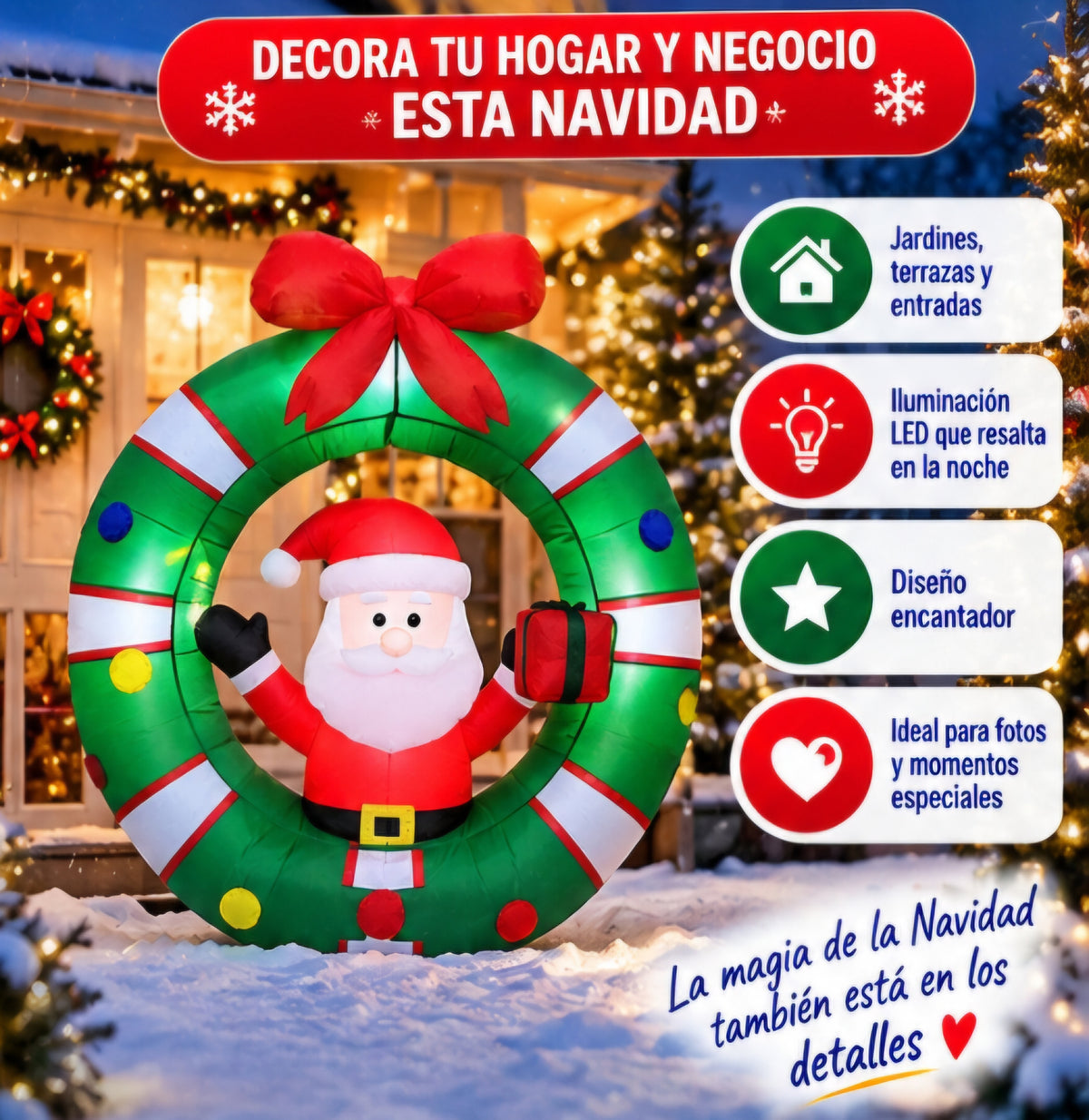 🎄🎅 SANTA CON CORONA INFLABLE NAVIDEÑO 🎅🎄