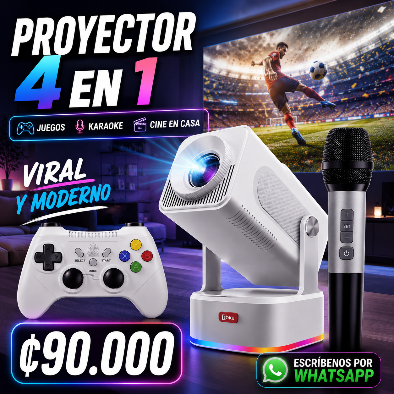 🎬🎮🎤 ¡Proyector 4 en 1 HCS350 Plus! 🎤🎮🎬