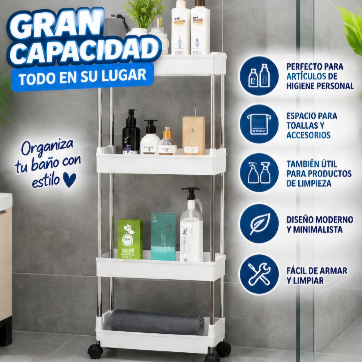 🛒 ORGANIZADOR MULTIUSO DE 3 NIVELES CON RUEDAS