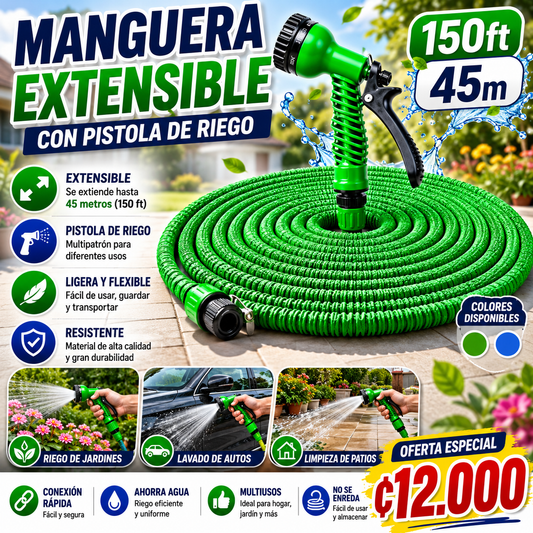 🌿 MANGUERA EXTENSIBLE CON PISTOLA DE RIEGO 💦