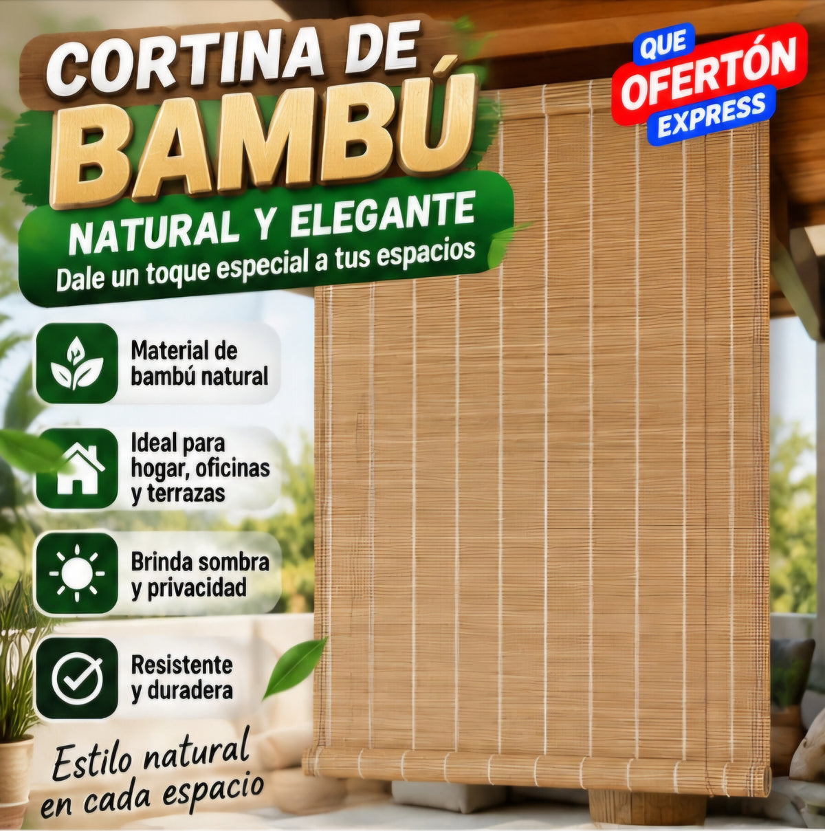 🎋 CORTINA DE BAMBÚ NATURAL 🏡✨