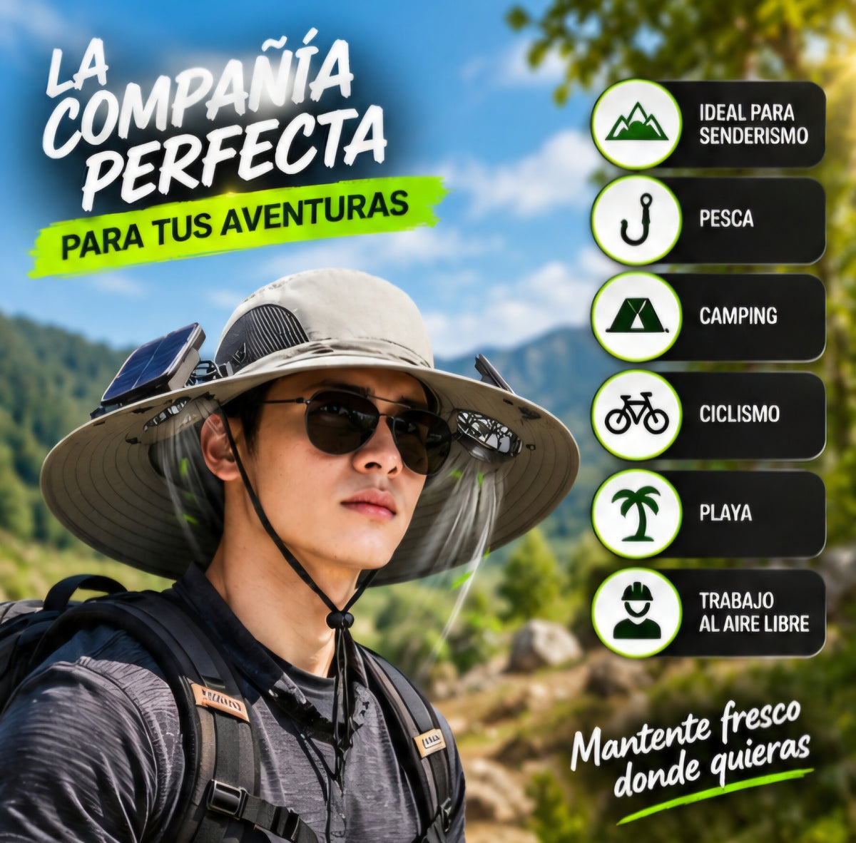 🌞🧢 SOMBRERO SOLAR CON VENTILADOR