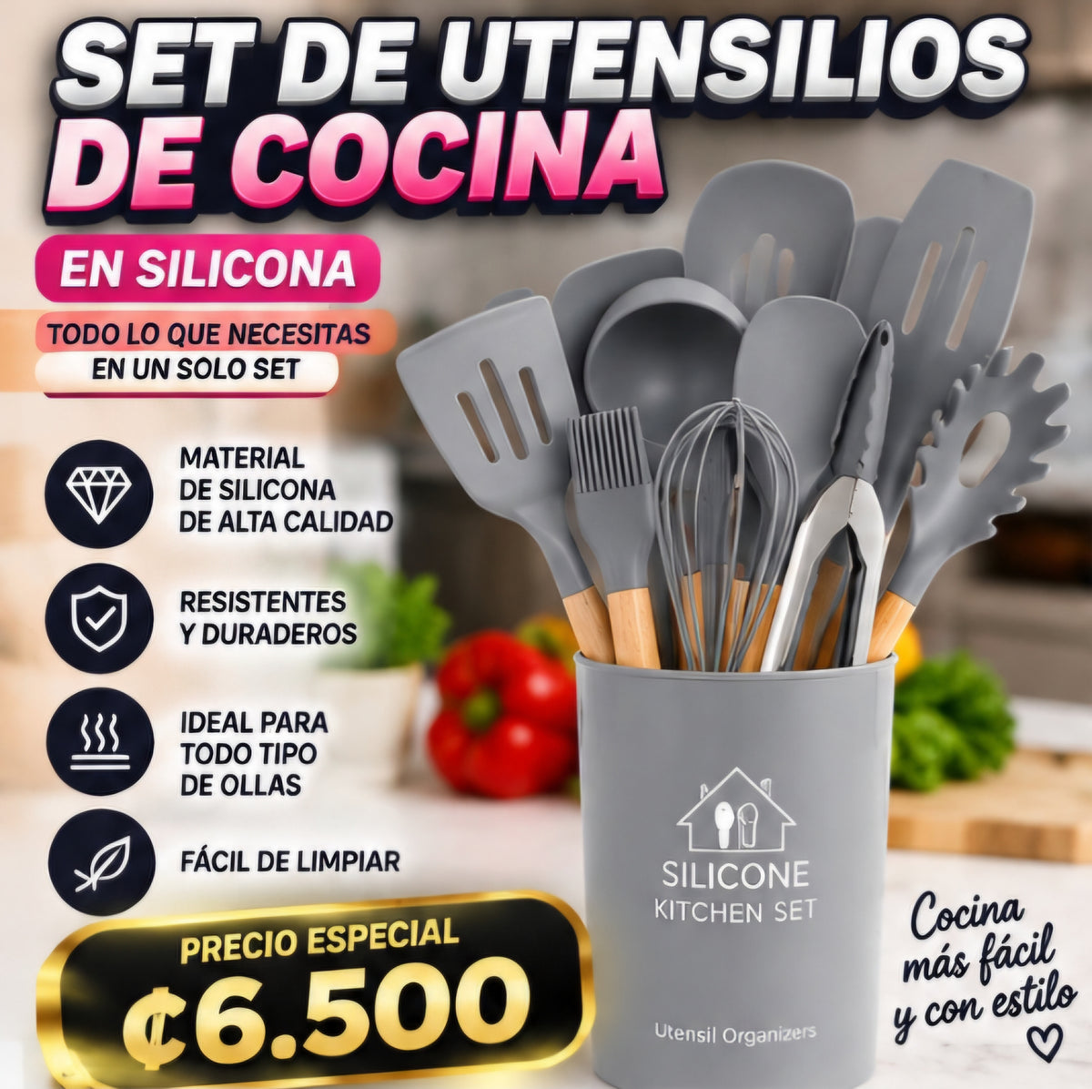 🍳 SET DE UTENSILIOS DE COCINA EN SILICONA