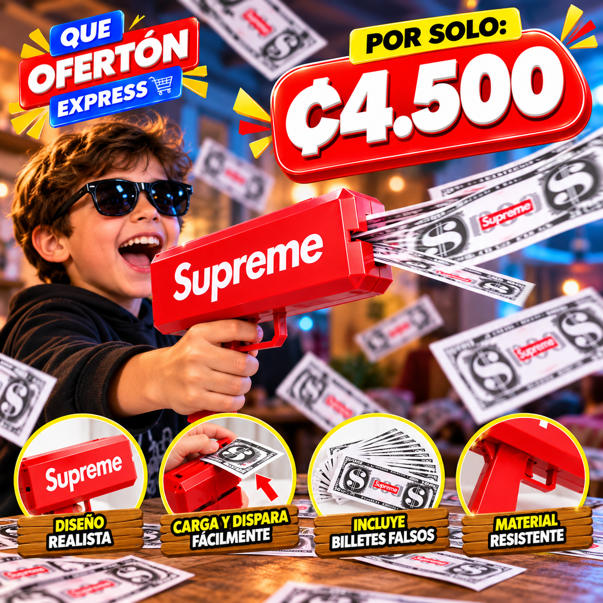 💸 PISTOLA LANZADORA DE BILLETES – CASH CANNON