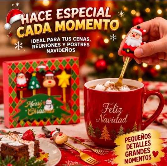 🎄✨ CUBIERTOS NAVIDEÑOS — SET DE 4 PIEZAS ✨🎄