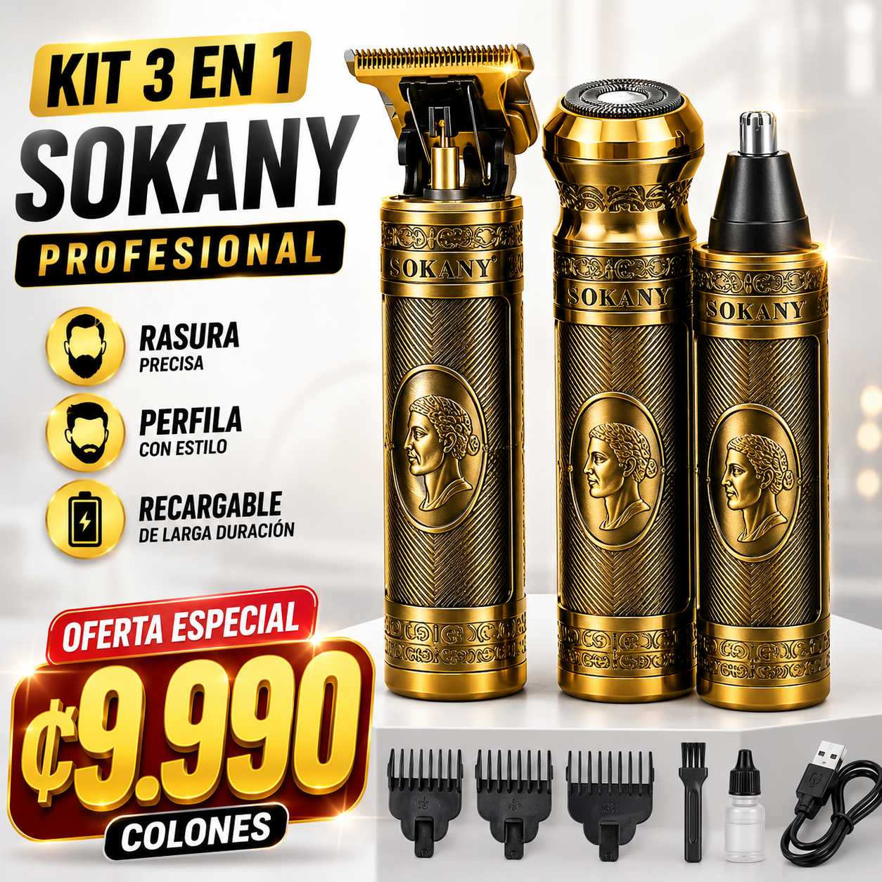 🔥 ¡KIT PROFESIONAL 3 EN 1 SOKANY SK-16030! ✂️🧔‍♂️