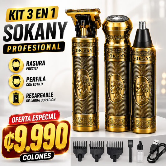 🔥 ¡KIT PROFESIONAL 3 EN 1 SOKANY SK-16030! ✂️🧔‍♂️