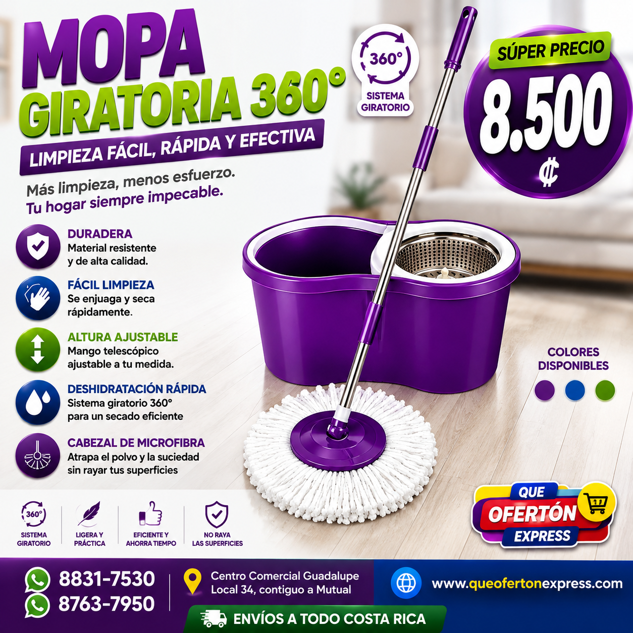 🌀 PALO PISO MOPA GIRATORIA 360° – ¡Limpieza más rápida y sin esfuerzo! 🧼✨