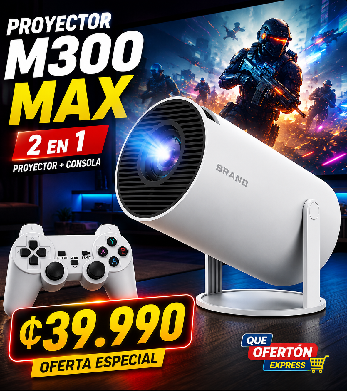 Mini proyector inteligente portátil M300 MAX Consolas de juegos portátiles Retro