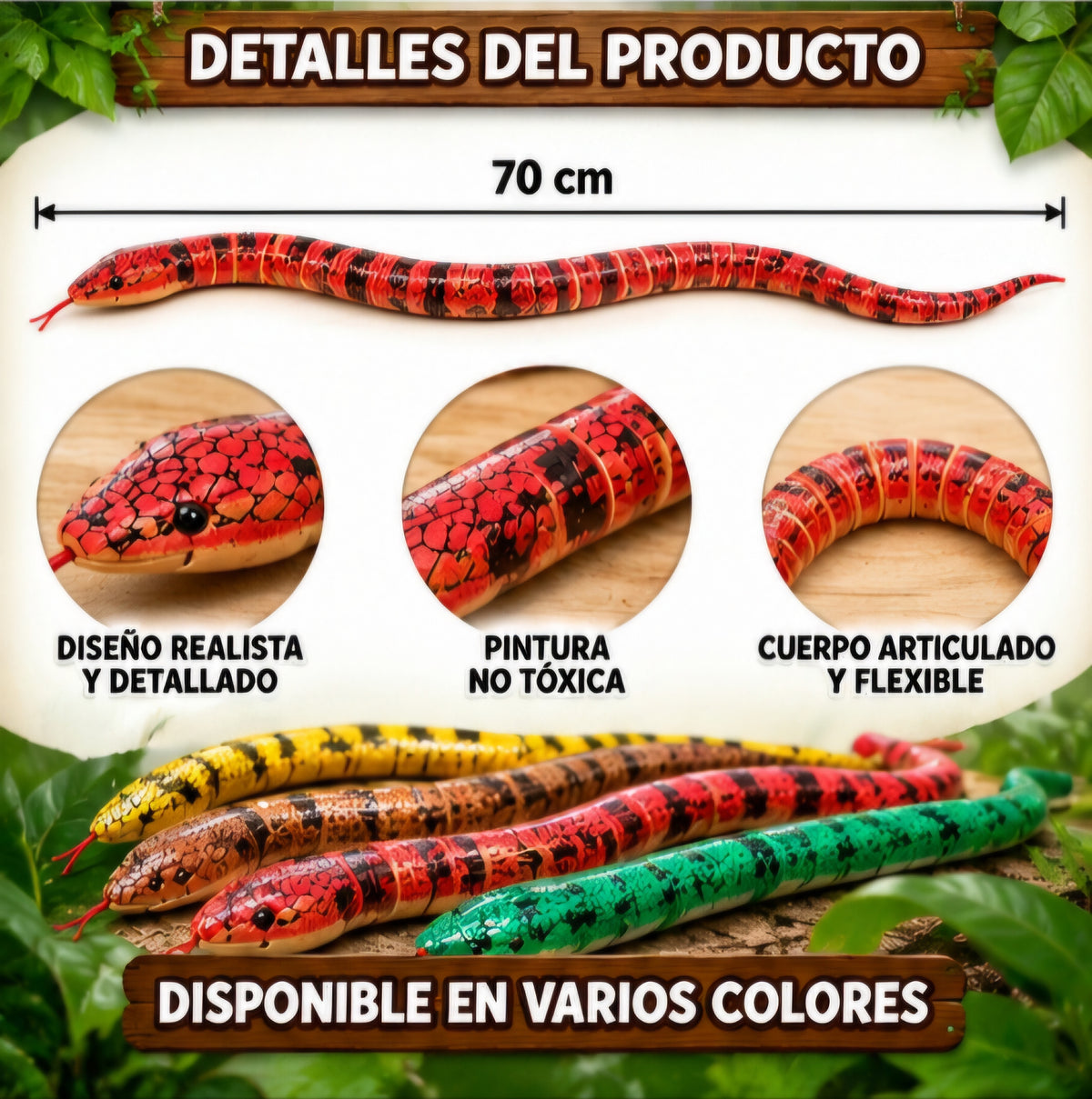 🐍 CULEBRA DE MADERA 70 CM 🐍