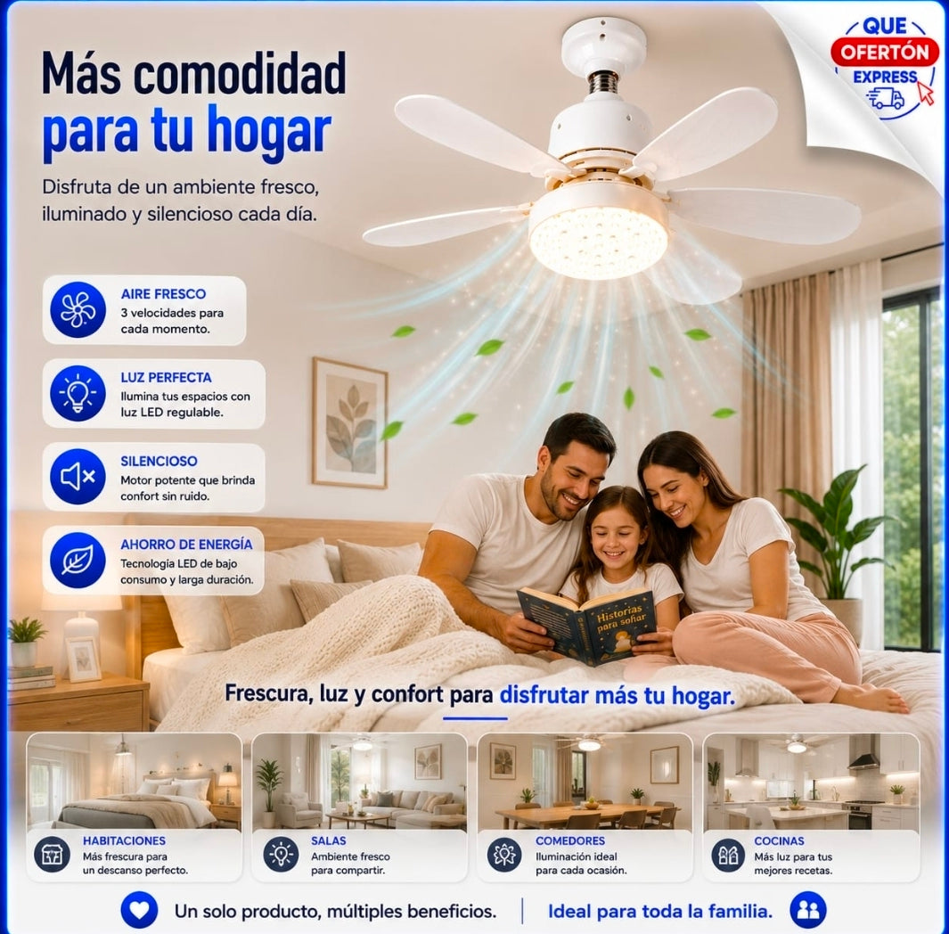 💡 Ventilador de Techo con Luz LED y Control Remoto 🌬️💡