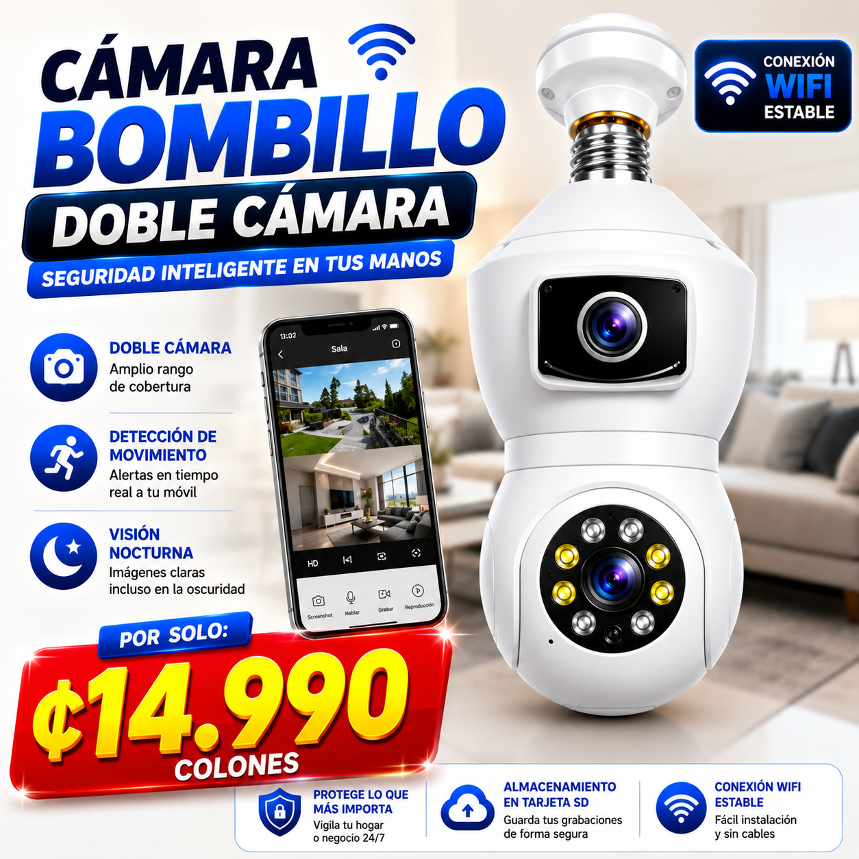 Cámara Bombillo Doble Cámara 8MP Ultra HD