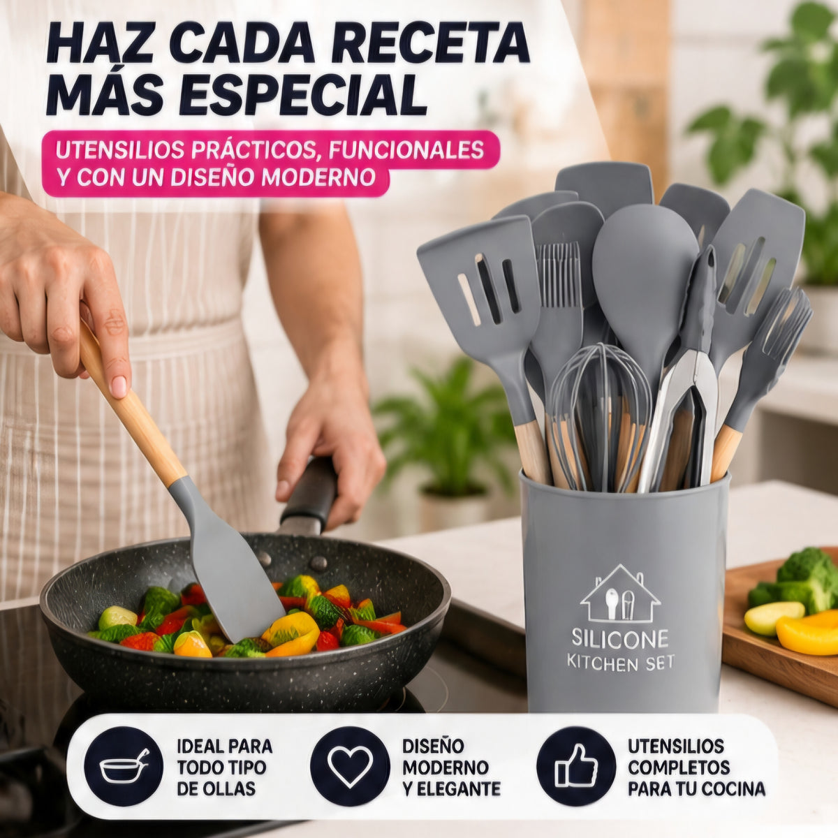 🍳 SET DE UTENSILIOS DE COCINA EN SILICONA
