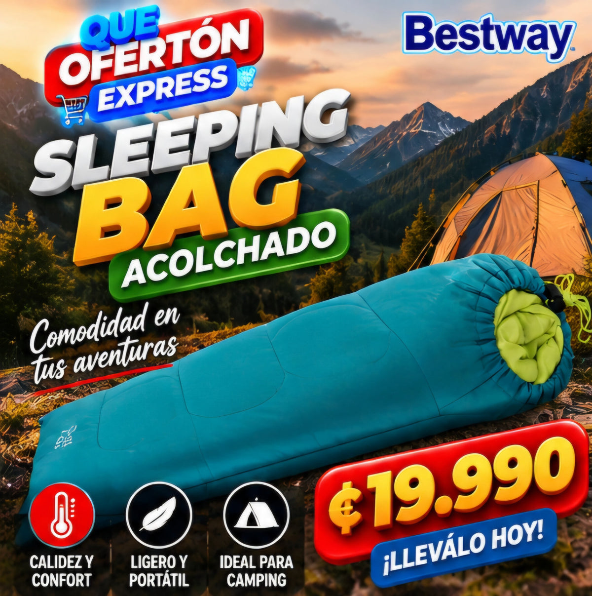 🏕️ SLEEPING BAG ACOLCHADO BESTWAY.