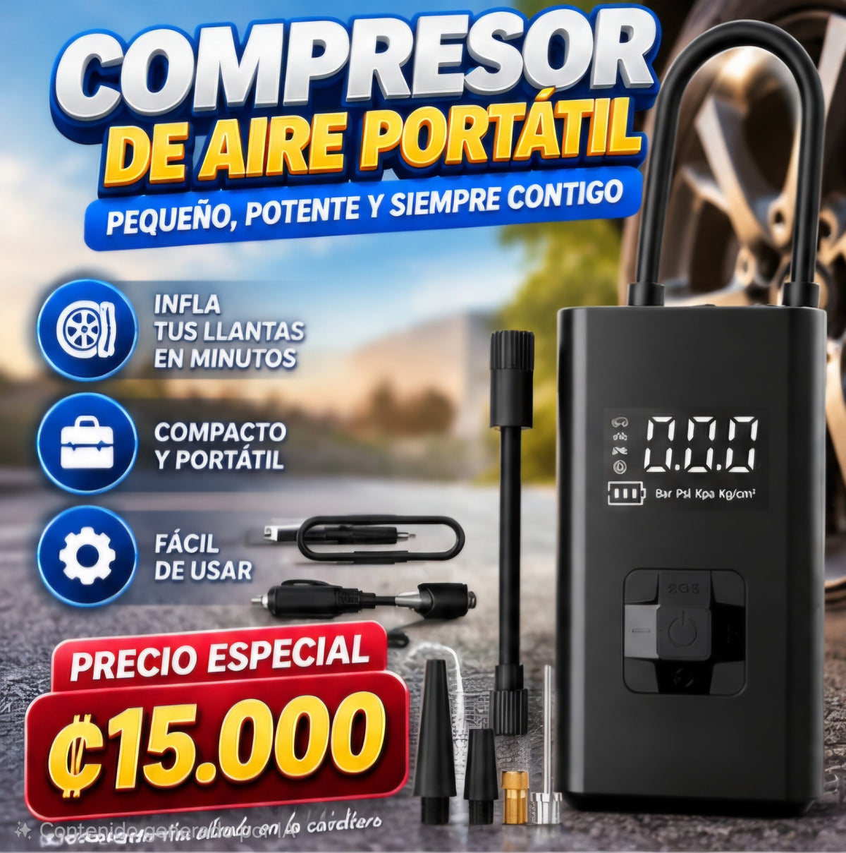 🚗💨 COMPRESOR DE AIRE PORTÁTIL DIGITAL