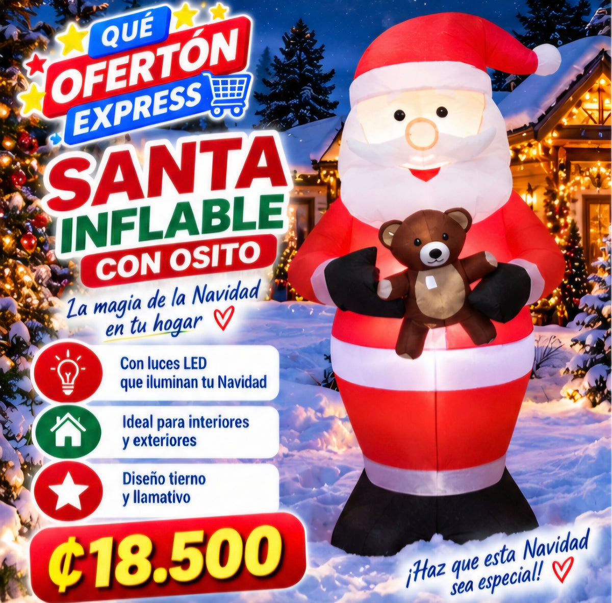 🎅🧸 SANTA INFLABLE CON OSITO NAVIDEÑO 🎄✨