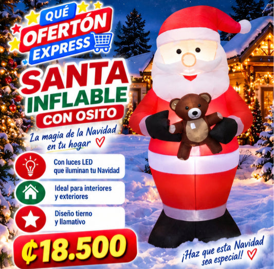 🎅🧸 SANTA INFLABLE CON OSITO NAVIDEÑO 🎄✨