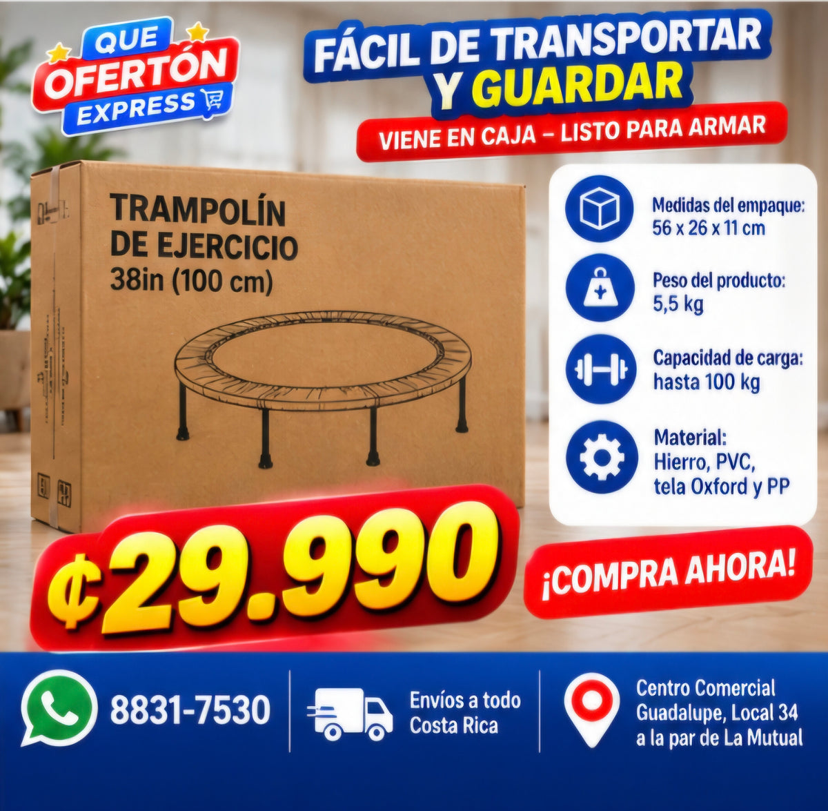 🔥 TRAMPOLÍN DE EJERCICIO 38in – ₡29.990 🔥