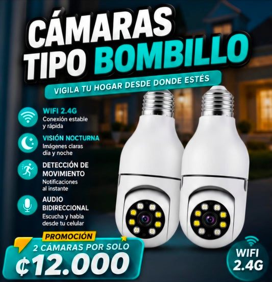 📹💡 CÁMARAS TIPO BOMBILLO WIFI 2.4G – PROMOCIÓN 2 UNIDADES