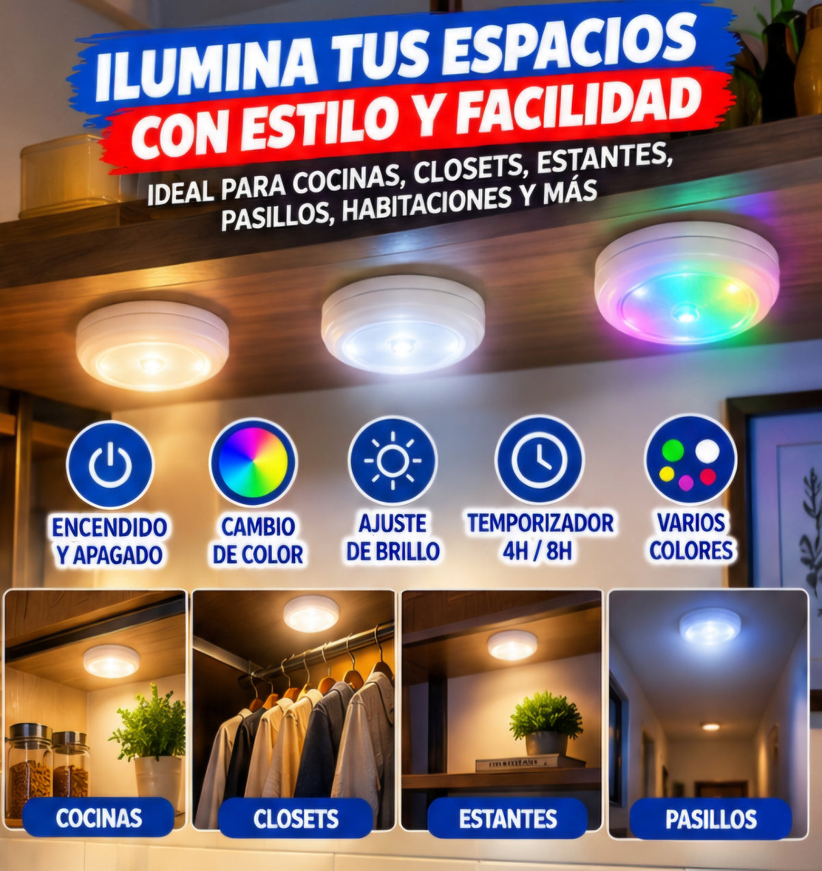 💡 SET DE 3 LUCES LED CON CONTROL REMOTO