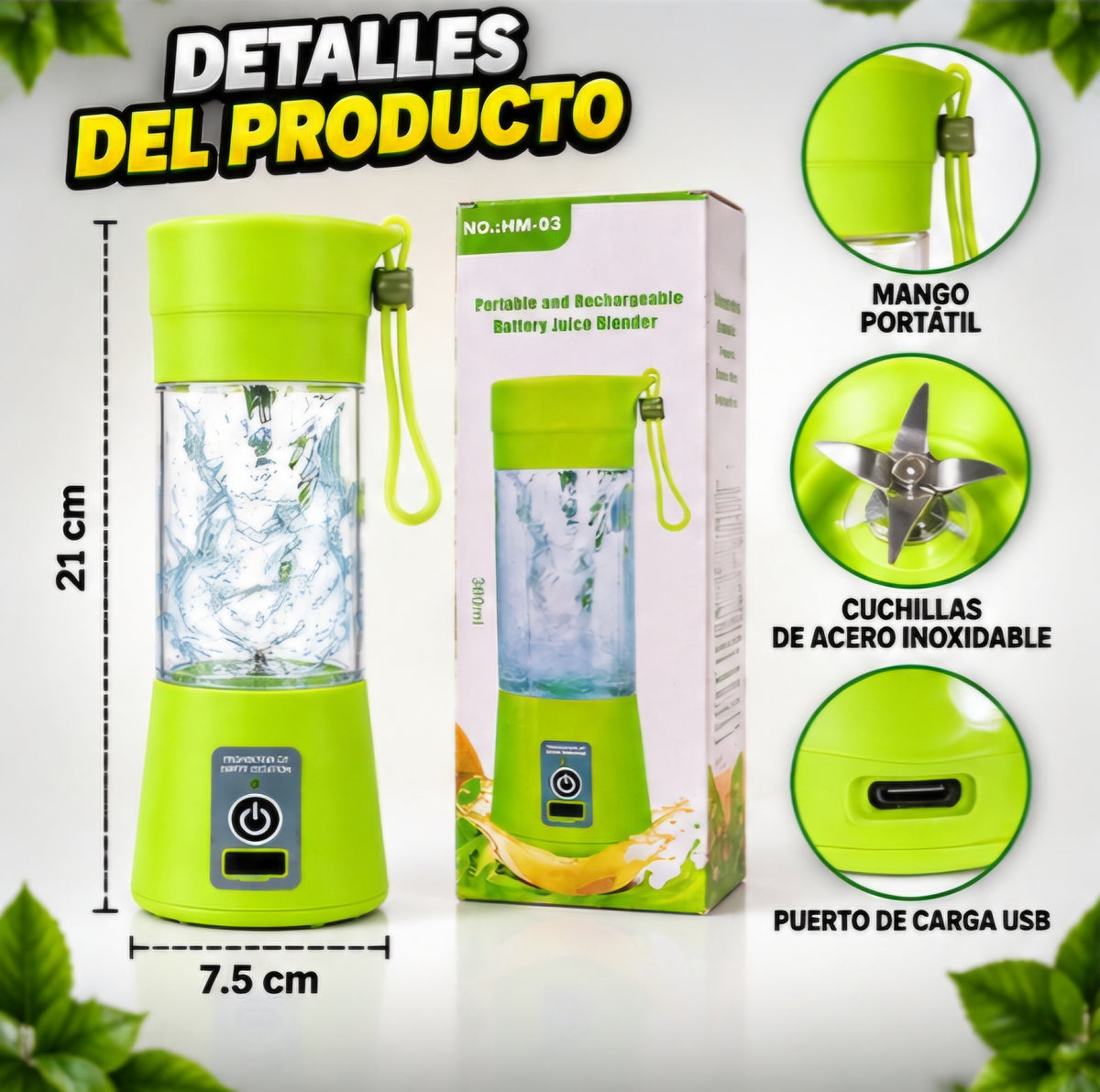 🥤 LICUADORA PORTÁTIL RECARGABLE 380 ML