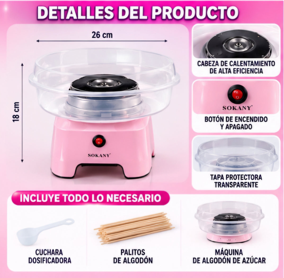 🍭✨ MÁQUINA DE ALGODÓN DE AZÚCAR 500W ✨🍭