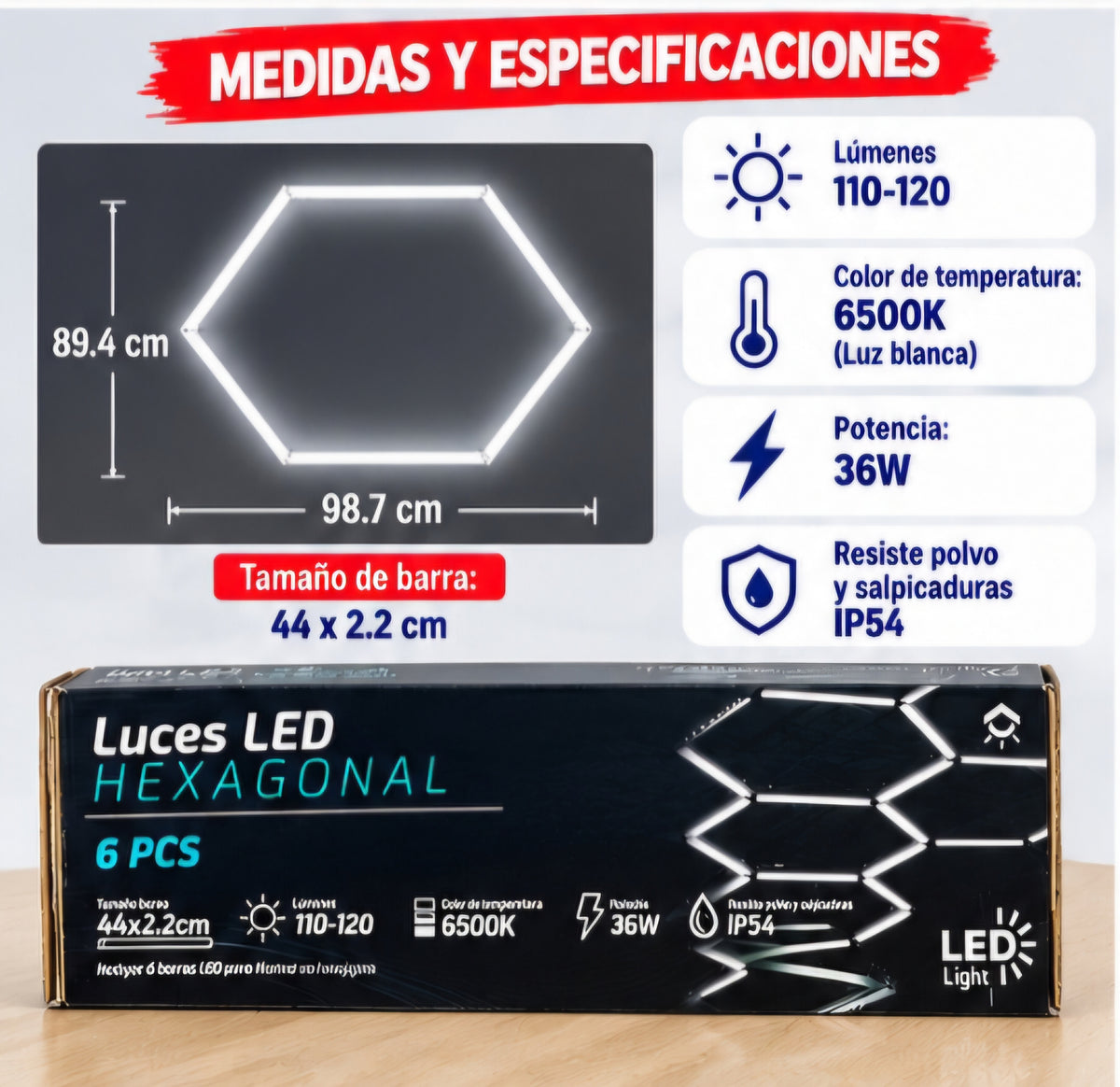 💡 LUCES LED HEXAGONALES – 6 PIEZAS