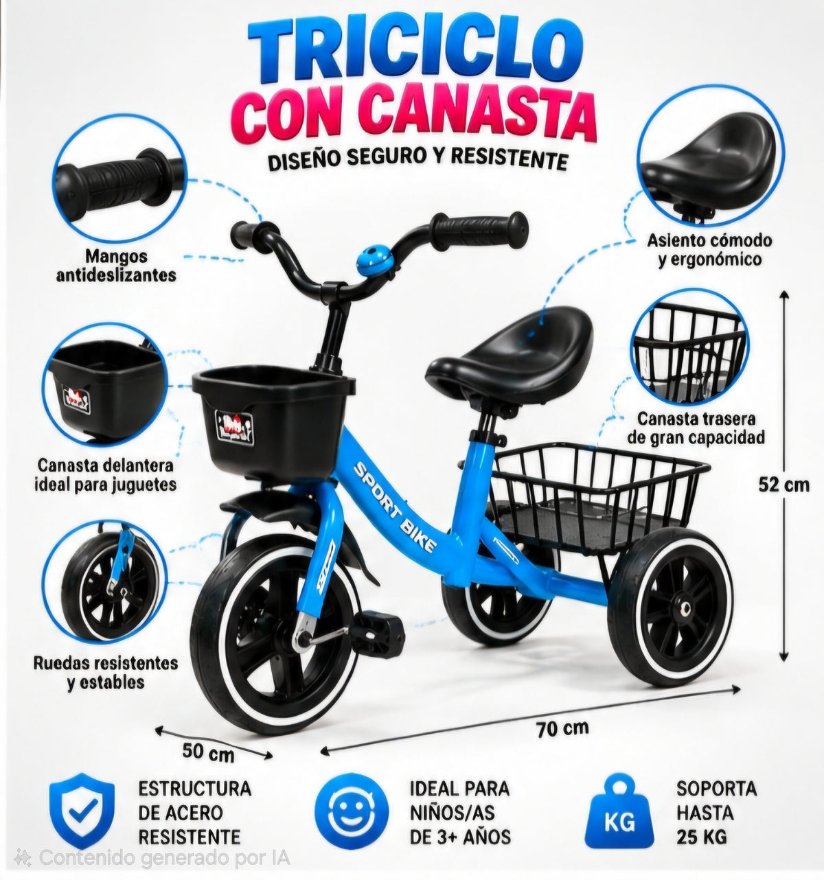 🚲✨ TRICICLO INFANTIL CON CANASTA ✨🚲