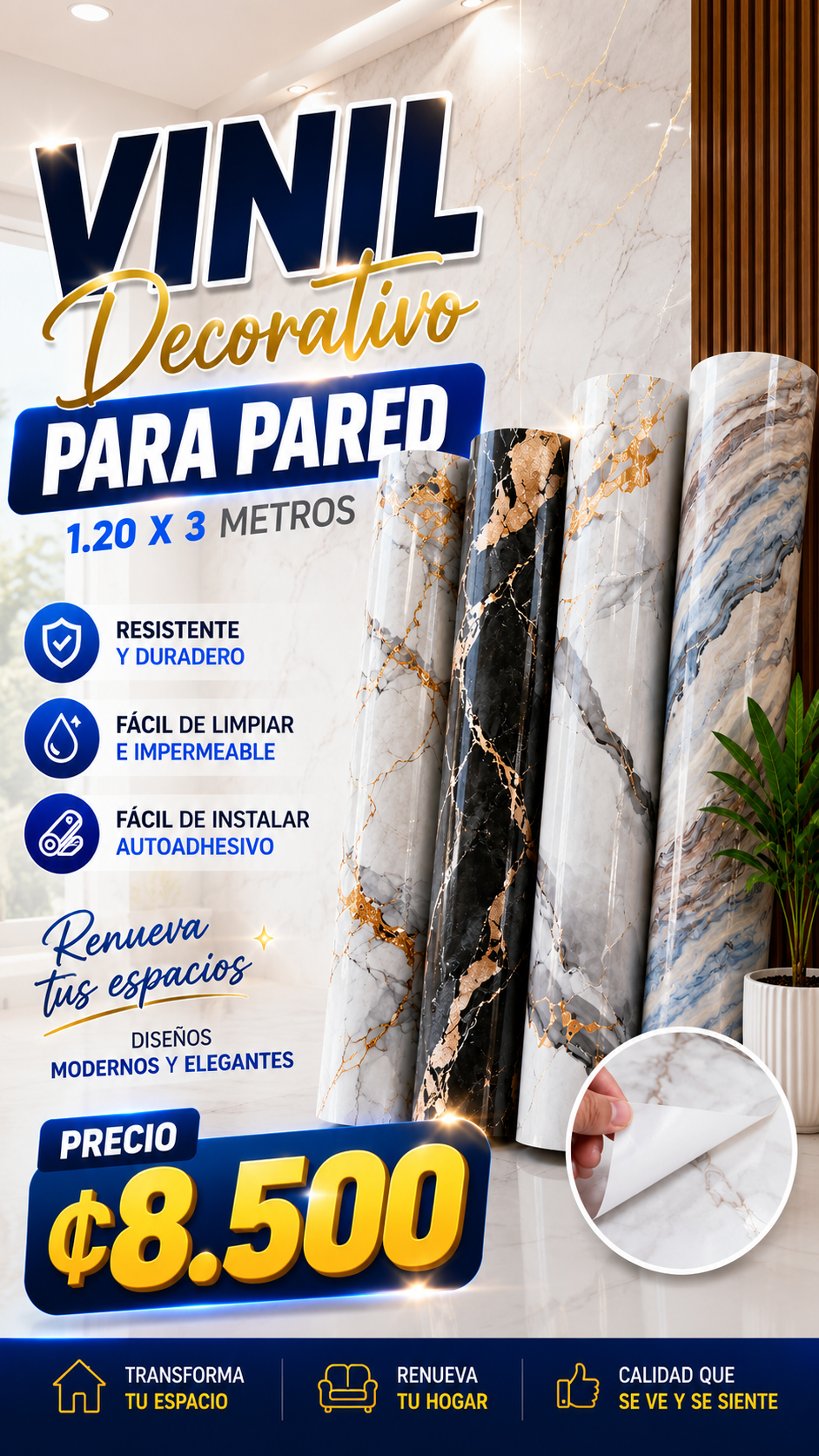 🏠✨ VINIL DECORATIVO PARA PARED 1.20 x 3 METROS ✨🏠