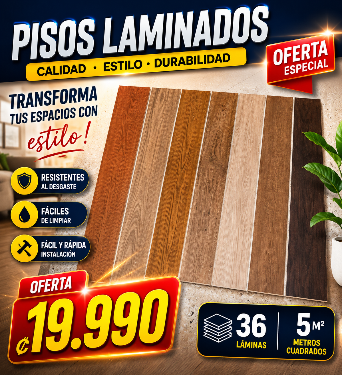 Laminas Pisos PVC 36 piezas =5m2