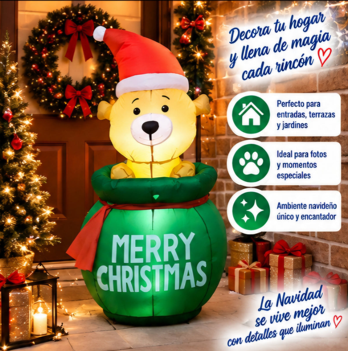 🎄🐻 OSITO DE REGALO INFLABLE NAVIDEÑO.🐻🎄