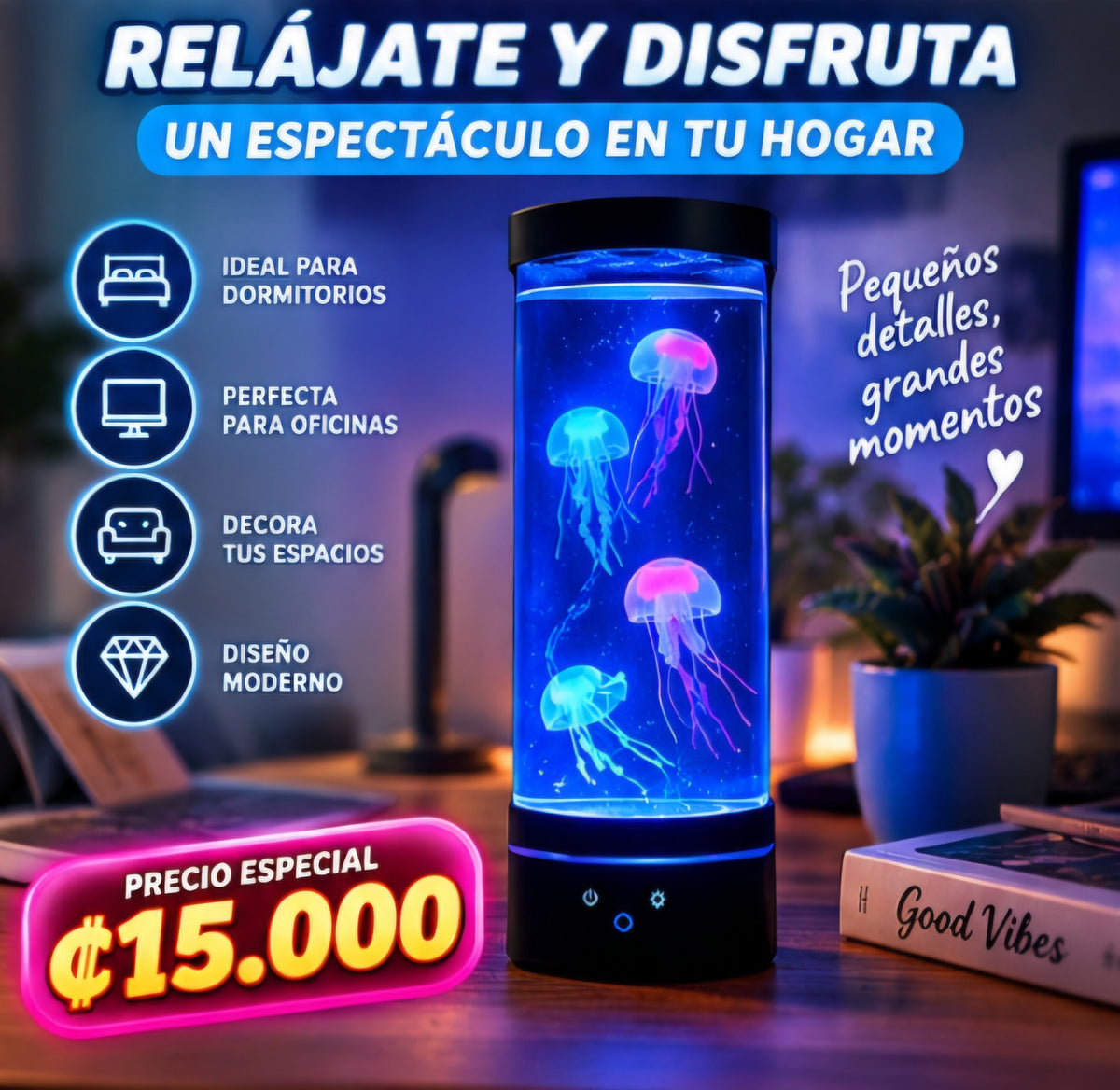 🪼 LÁMPARA DE MEDUSAS LED – JELLYFISH MOOD LAMP