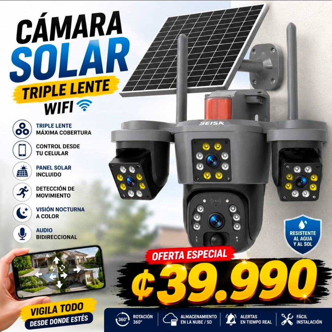 📹☀️ CÁMARA SOLAR WIFI TRIPLE LENTE 360° ☀️📹