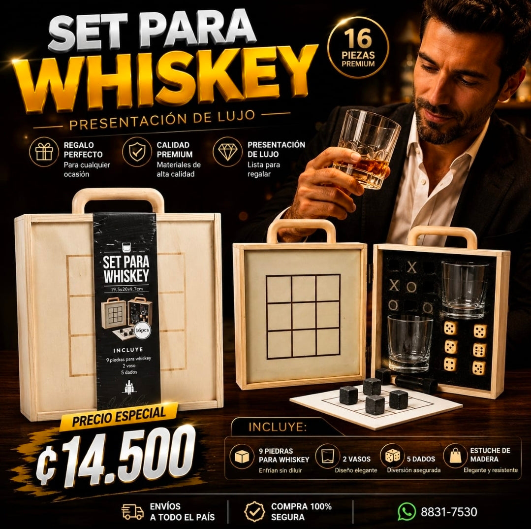 🥃✨ SET PARA WHISKEY 16 PIEZAS – PRESENTACIÓN DE LUJO ✨🥃