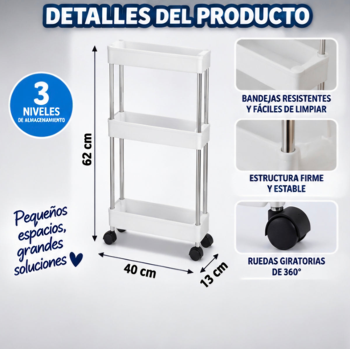 🛒 ORGANIZADOR MULTIUSO DE 3 NIVELES CON RUEDAS