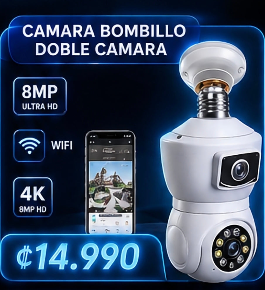Cámara Bombillo Doble Cámara 8MP Ultra HD