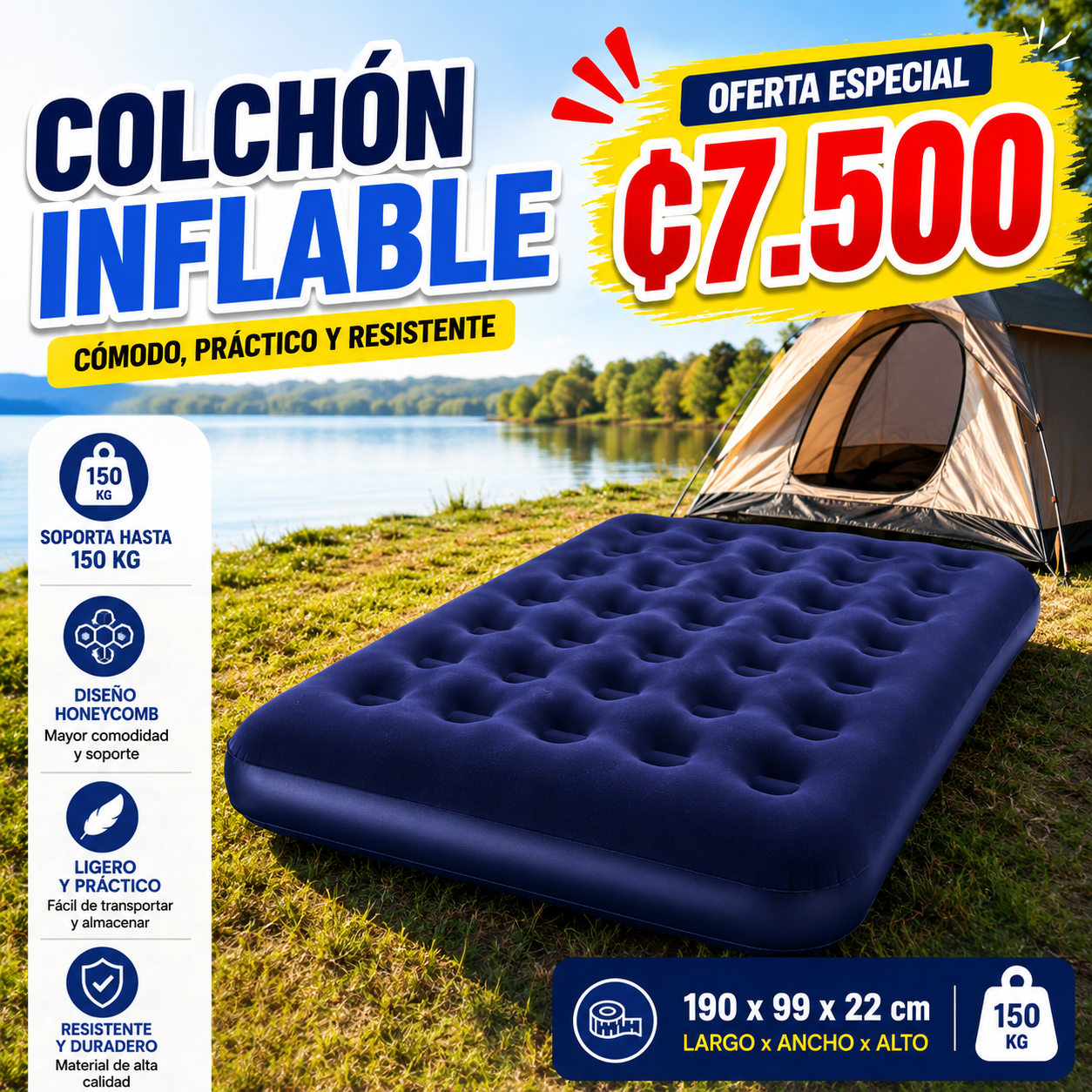 🛏️✨ Colchón Inflable Individual
Ideal para camping.